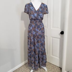 TINSEL Women Maxi Dress PXS Paisley Gauzy Smocked Waist Flowy Prarie Cottagecore